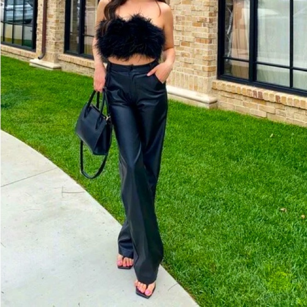 Black Wide Leg Faux Leather Pants